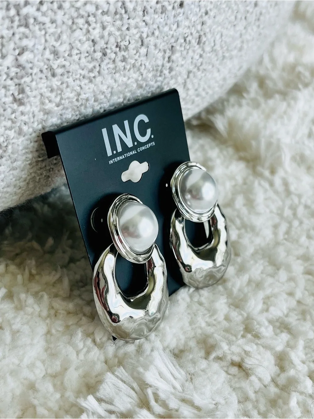 I.N.C. Silver-Tone Imitation Pearl Sculptural Drop Earrings
